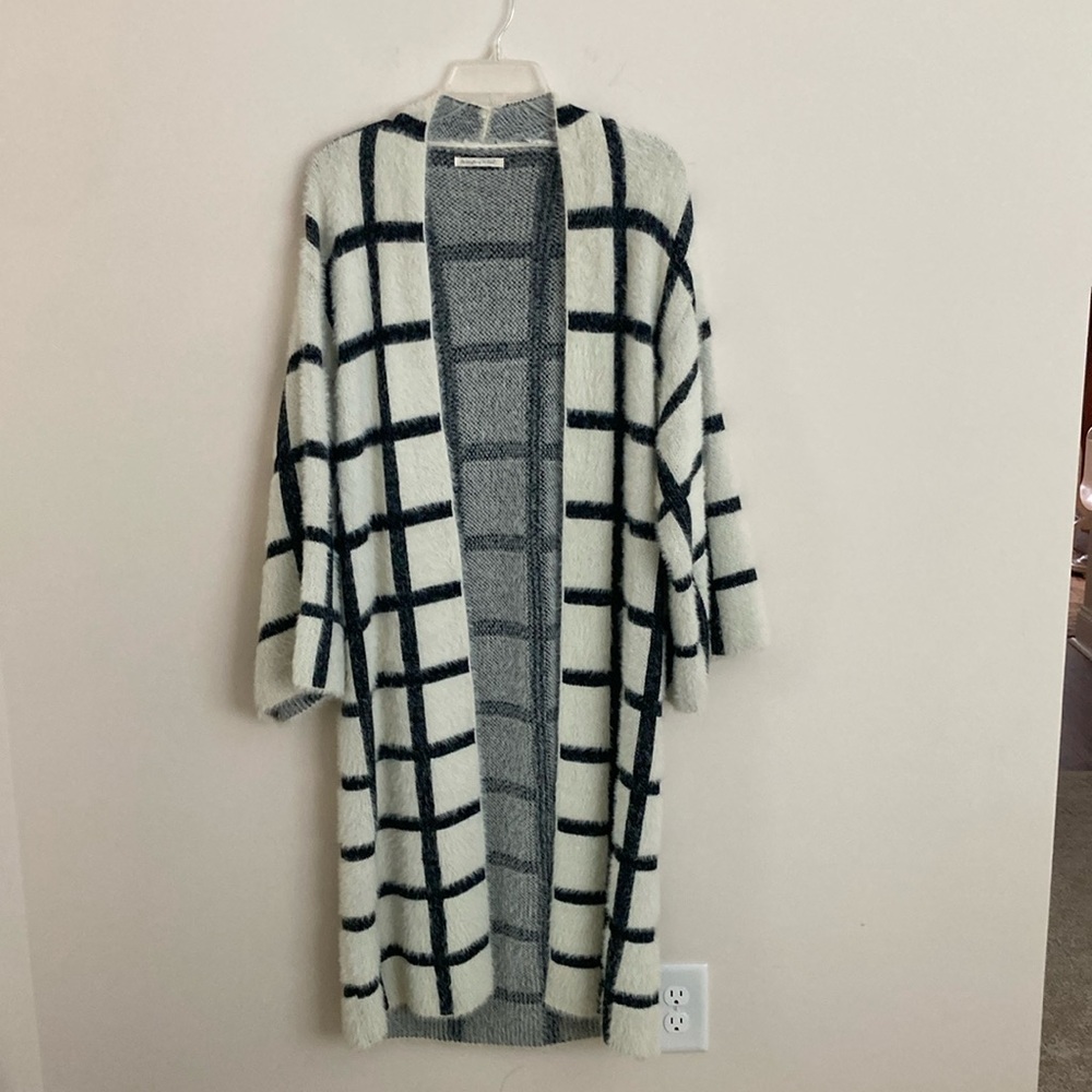 Black & White Long fuzzy  Cardigan